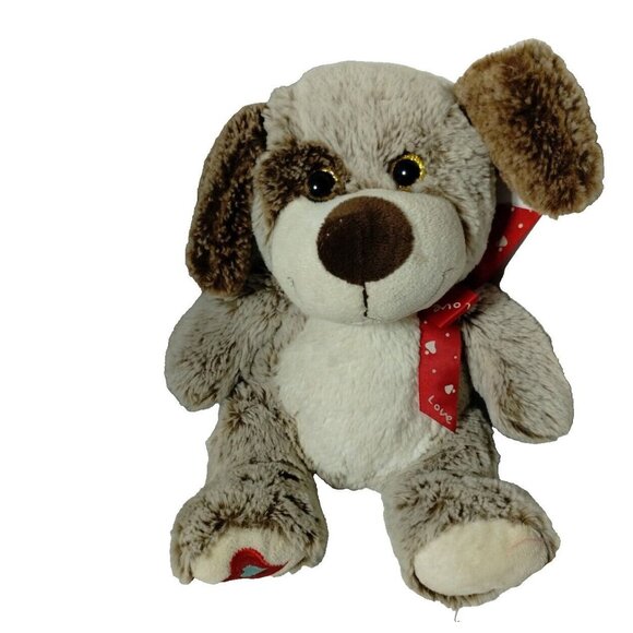 Plush Puppy Dog Stuffed Animal Toy with Heart‎ Paw Design & Red Love Ribbon 2014 - Picture 1 of 10